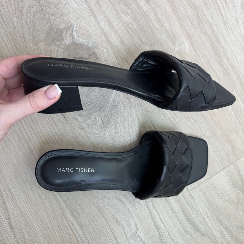 Marc Fisher Black Woven Slide Sandals